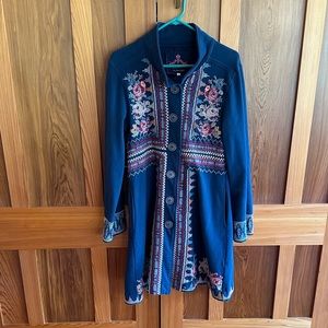 Johnny Was Embroidered 100% Cotton Coat